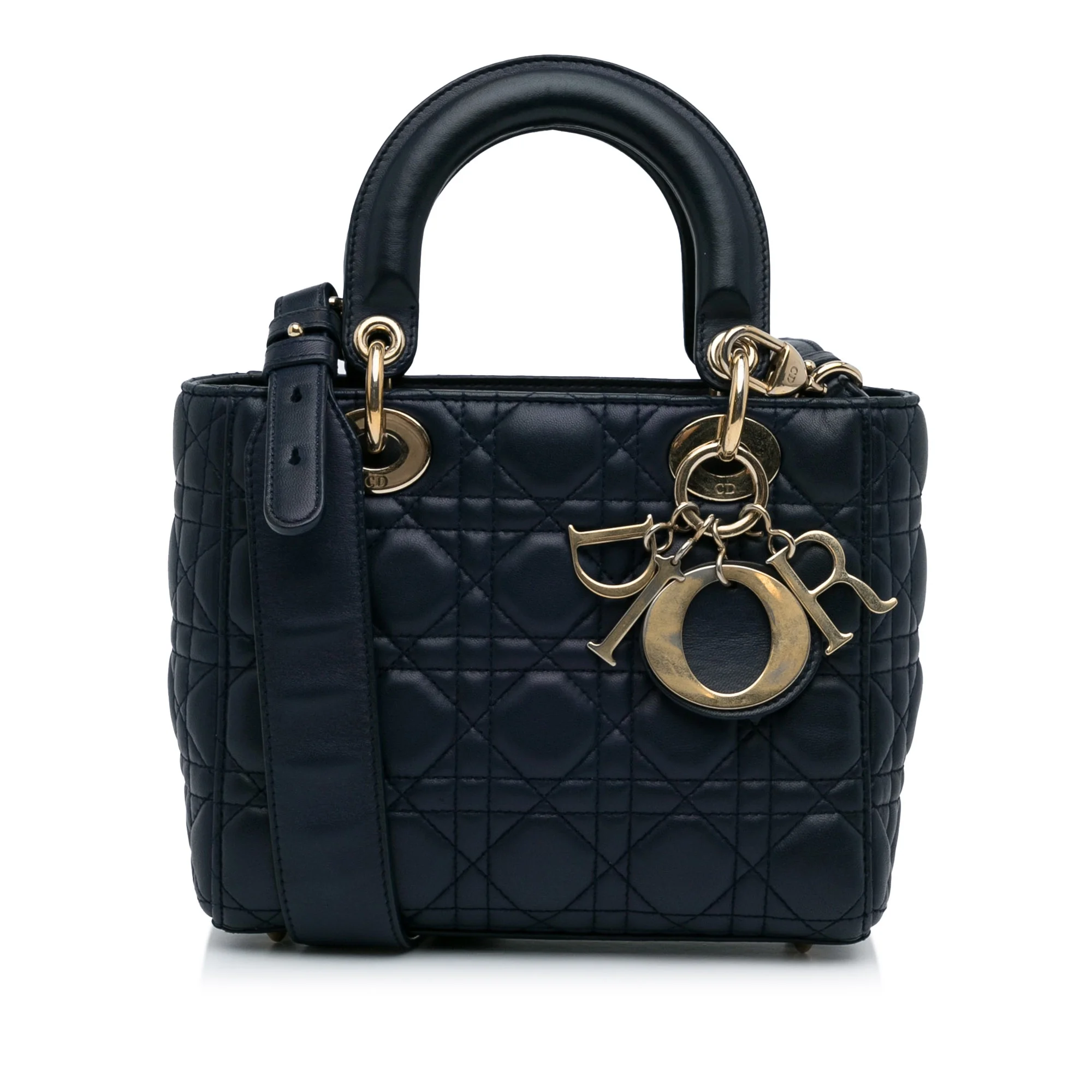 Pre-Owned Authenticated Small Cannage Lady Dior My ABCDior Lambskin Leather Blue Satchel Unisex (Good)