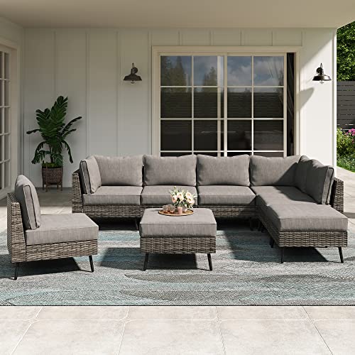 LAUSAINT HOME Outdoor Patio Furniture, 8 Piece Outdoor Sectional Sofa PE Rattan Wicker Patio Conversation Sets,All Weather Patio Furniture Set with Thick Cushions for Garden, Poolside, Backyard(Beige)