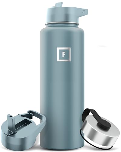 IRON °FLASK Camping & Hiking Hydration Flask with 3 Lids - Stainless Steel, Double Walled & Vacuum Insulated Water Bottle - Leak Proof & BPA Free (Midnight Black, Straw - 40 oz)