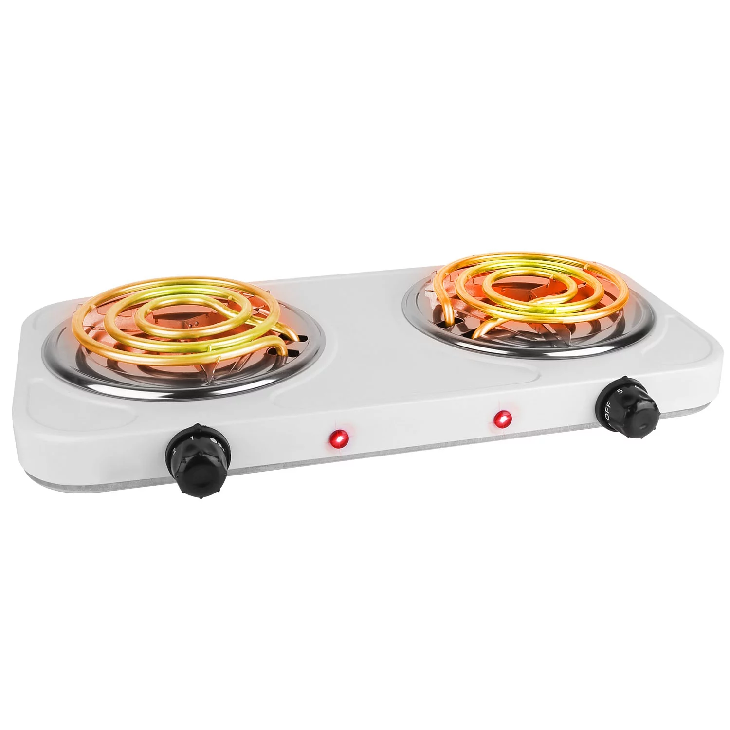 Electric Double Burner, iMounTEK 2000W Portable Coil Burner, Adjustable Hot Plate with Non Slip Rubber Feet 5 Temperature Adjustments,White