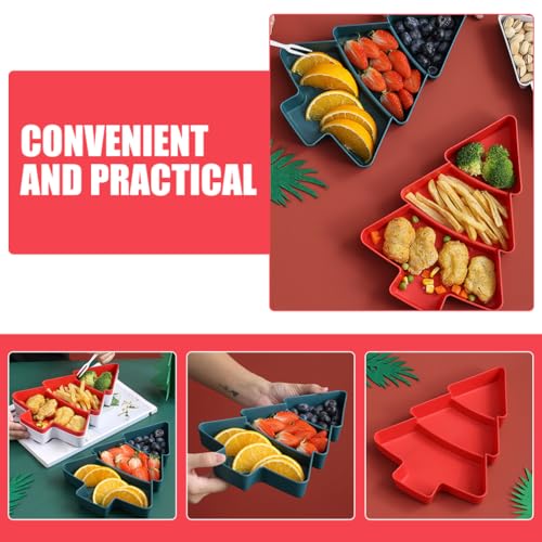 DOITOOL 2PCS Christmas Tree Shaped Platter Snack Appetizer Trays Dessert Serving Dishes Christmas Tree Dishes for Appetizer Snack Fruit Dessert, 10.2 x 7 x 1.2 inch (Red + Green)