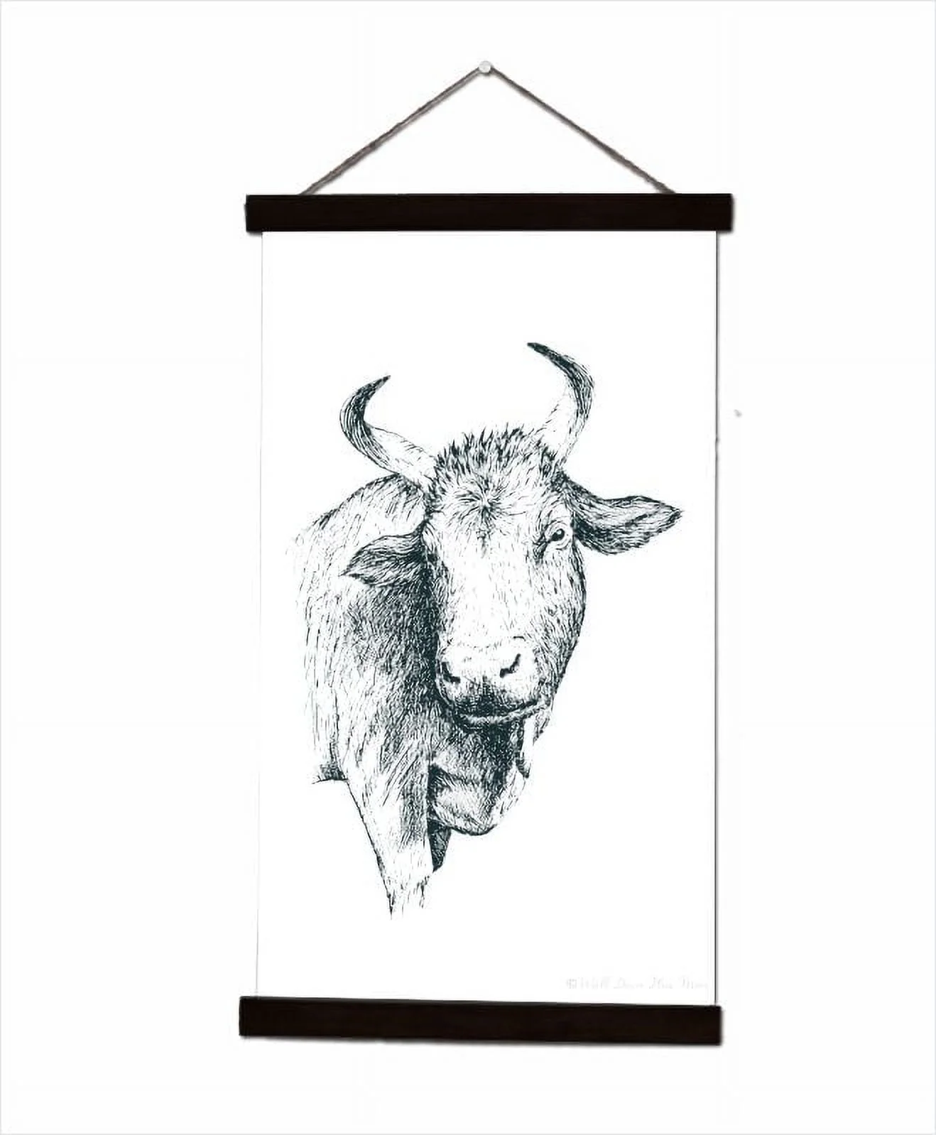 Black Wood, Canvas Sign, Farm Animal Cow Art Farmhouse Style Décor Print, Lightweight Ready to Hang Wall Hanging, 15x26-Inch