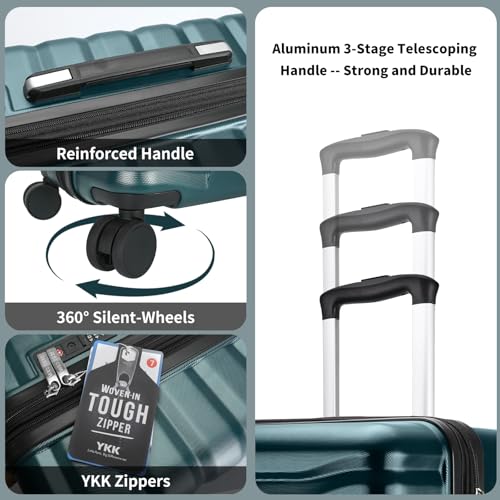 Lightweight Luggage with Spinner Wheels & YKK Zipper, 3-Piece Travel Suitcase ABS+PC Hardshell Luggage Set with TSA Lock, Light Avocado Green (20+24+28 inch)