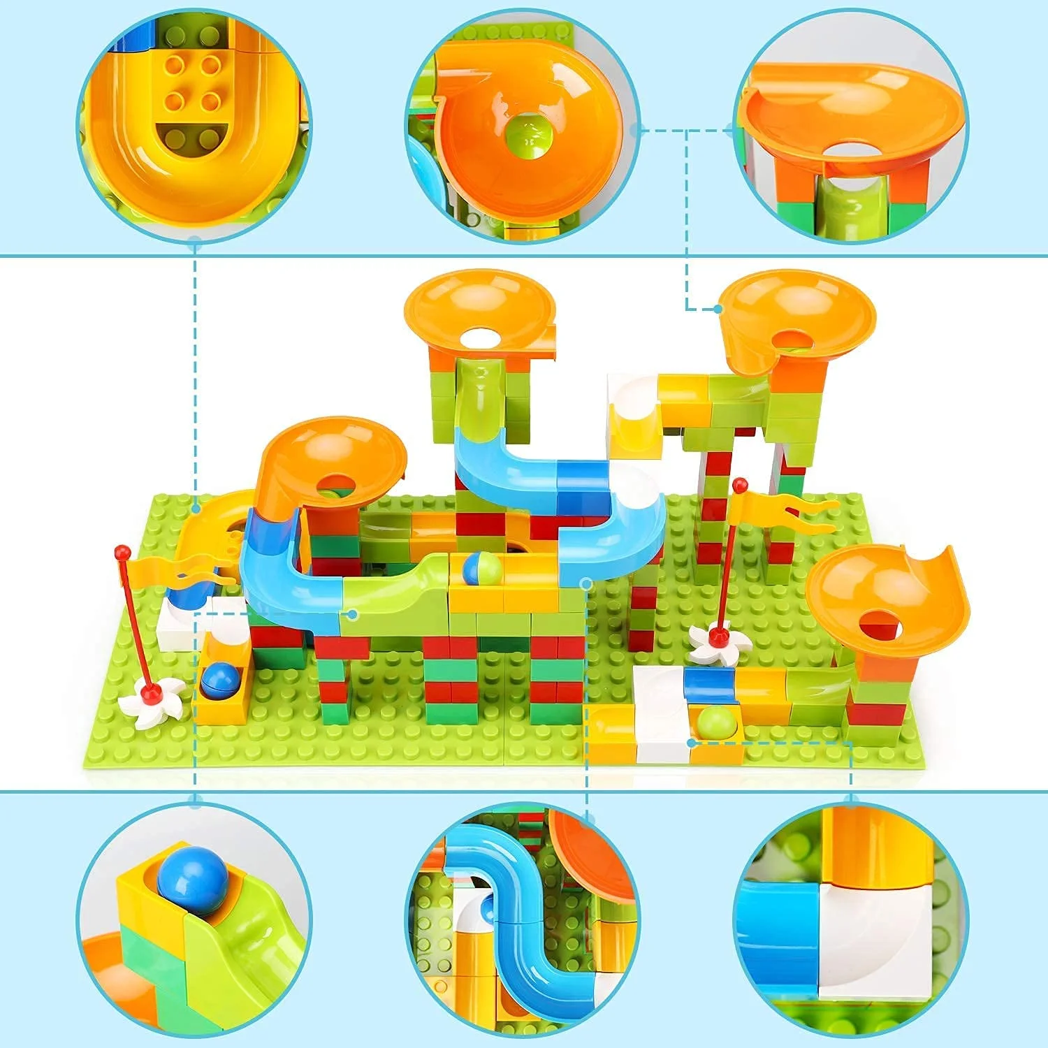 TOY Life 152 PCS Marble Run Set Building Blocks, Marble Race Tracks for Kids Includes Classic Big Blocks STEM Toy Bricks Set, Marble and Many Accessories for Toddlers, Kids Age 3,4,5,6,7,8,9+