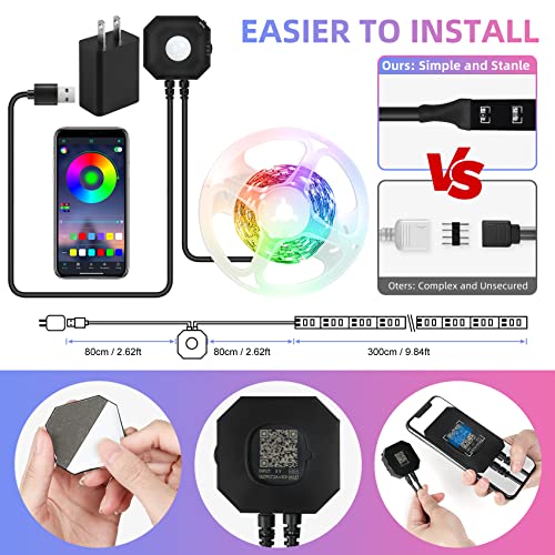 Motion Activated Under Bed Light Strips, 2x9.8ft RGB Motion Sensor LED Light Strip with App Control, USB 5V Dimmable LED Night Light with 4 Timing Off Modes for Bed Wardrobe Cabinet Staircase Decor