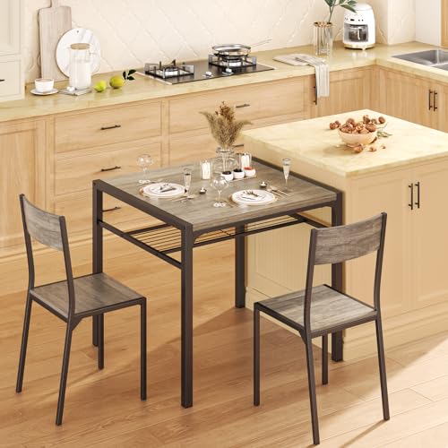Gizoon Kitchen Table and 2 Chairs for 4 with Bench, 4 Piece Dining Table Set for Small Space, Apartment