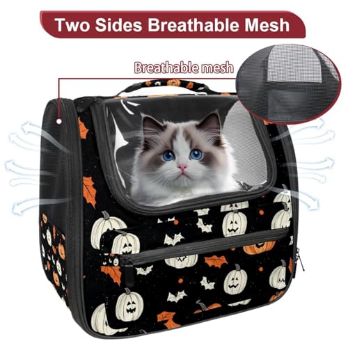 Halloween Pumpkin Pet Travel Carrier | Ventilated Comfortable Design with Safety Features | Ideal for Small to Medium Sized Pets Cats, Dogs etc