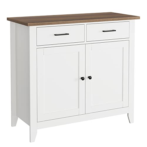 HORSTORS Kitchen Storage Cabinet, Modern Farmhouse Buffet Cabinet with Storage, Coffee Bar with 2 Drawers and 2 Doors, Floor Sideboard Buffet for Living Room, Dining Room, Bathroom, Grey