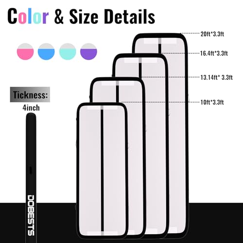 DOBESTS Inflatable Air Gymnastics Mat Tumbling Mat Tumble Track Gymnastics Training Mats for Kids Home 6.6ft 10 ft 13ft 16ft 20ft 4/8in Thick Air Mats for Dance Yoga Cheer Water With Pump