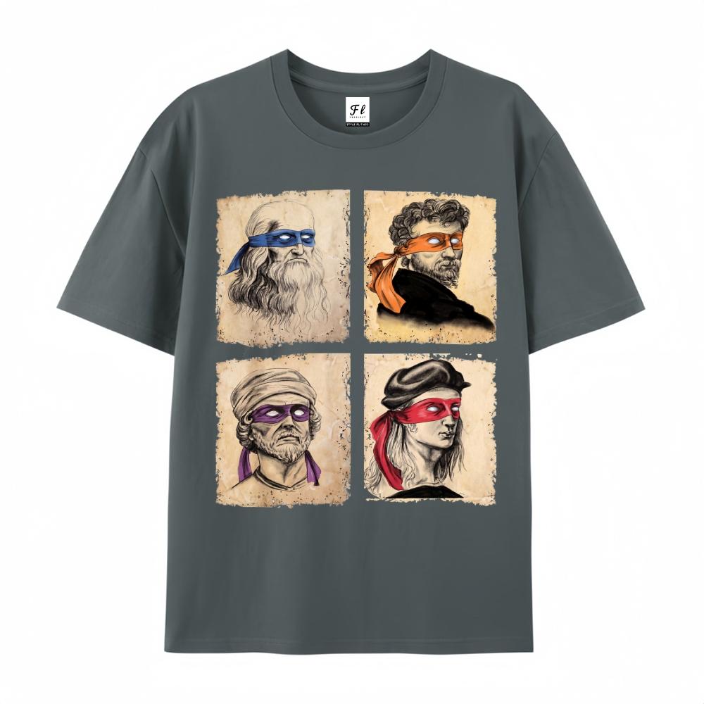Graphic Tee Mens Casual Short Sleeve T Shirt Featuring Humorous Italian Artists and Teenage Mutant Ninja Turtles Artwork Regular Fit Round Neck Tee for Art Enthusiasts and Ninja Turtle Fans Oversized Casual Men's Letter Pattern Printed T-Shirt Streetwear