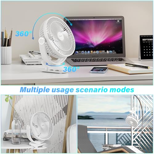 12000mAh Clip on Fan 30H Longest Runtime, 8in Portable Fan Rechargeable, Ultra Quiet with Heavy-Duty Clamp, USB Desk Fans for Golf Cart,Office Desk, Treadmill, Camping, Bedroom
