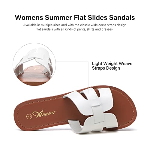 Athlefit Women's Flat Sandals Summer Casual Slip On Leather Slide Sandal