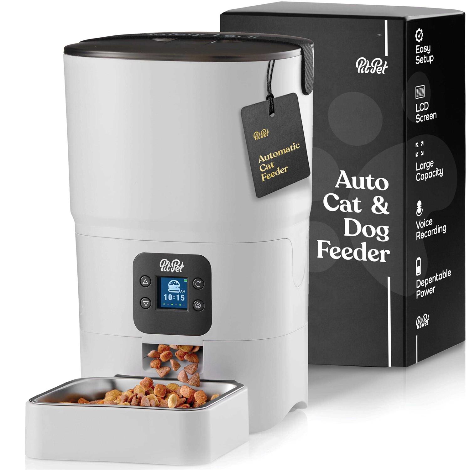 Pitpet Smart Automatic Cat Feeder 6-L Reliable Automatic Cat Food Dispenser with Display LCD Screen for Easy Set Up -Portion Control Automatic Dog - Pet Supplies online store