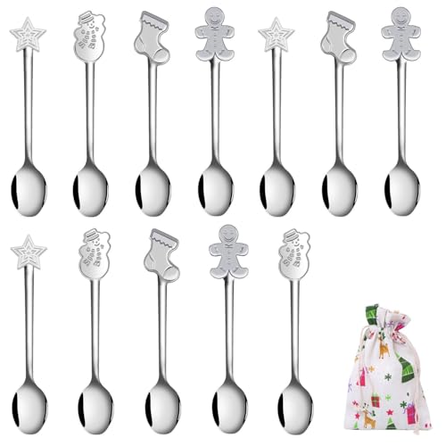 Aneco 24 Pack Christmas Mini Spoons Set Stainless Steel Spoon for Coffee Tea Soup Sugar Dessert Seasoning Ice Cream