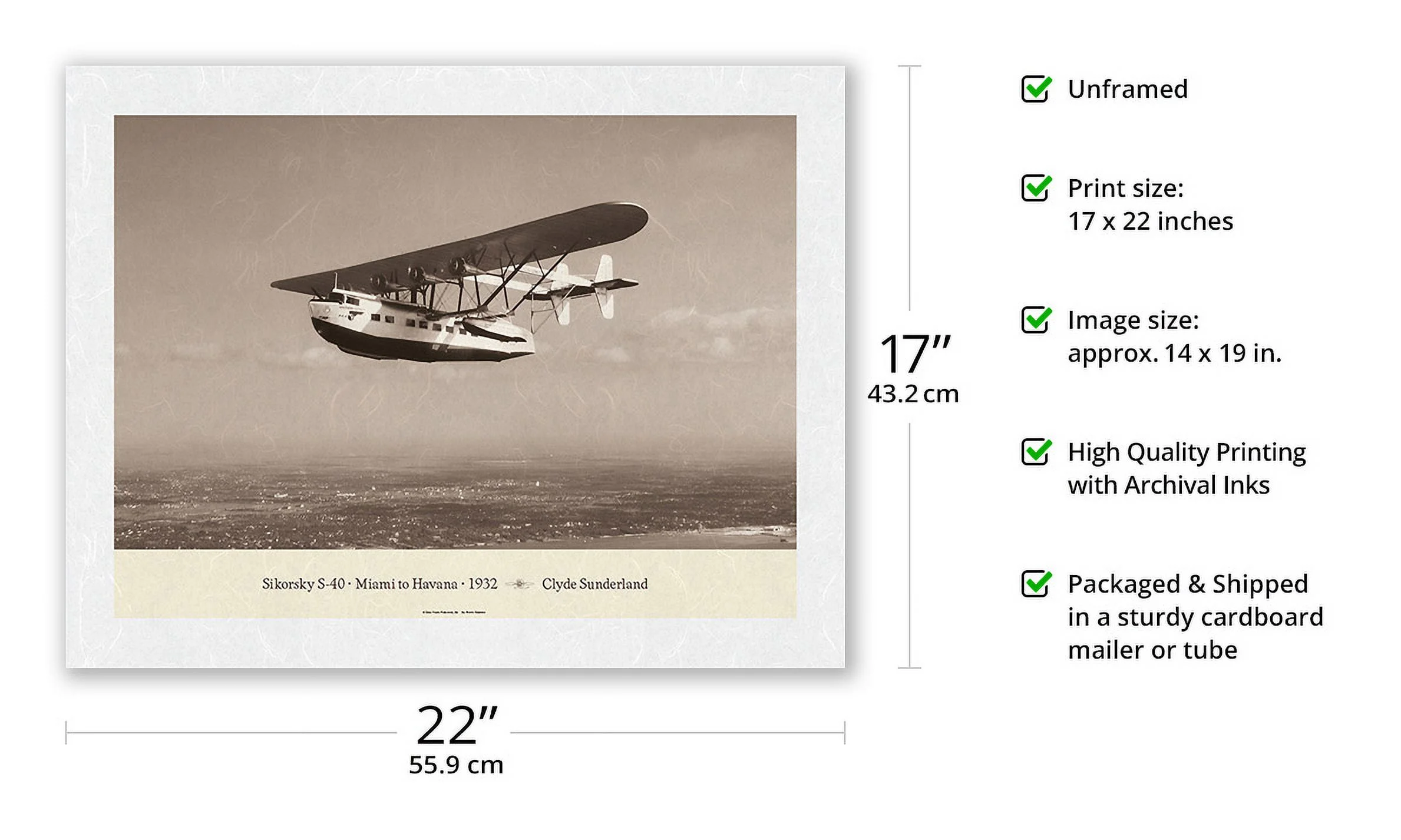 The Southern Clipper (Sikorsky S-40) - Miami to Havana 1932 - Pan American Airways - Vintage Aviation Poster by Clyde Sunderland - Japanese Unryu Rice Paper Art Print (Unframed) 17 x 22 in