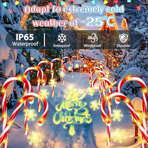 Solar Candy Cane Lights, 12 Pcs Christmas Decorations Outdoor, 8 Modes and Timer, Solar & USB Rechargeable, Waterproof Pathway Lights for Outdoor Christmas Yard Patio Walkway Decor