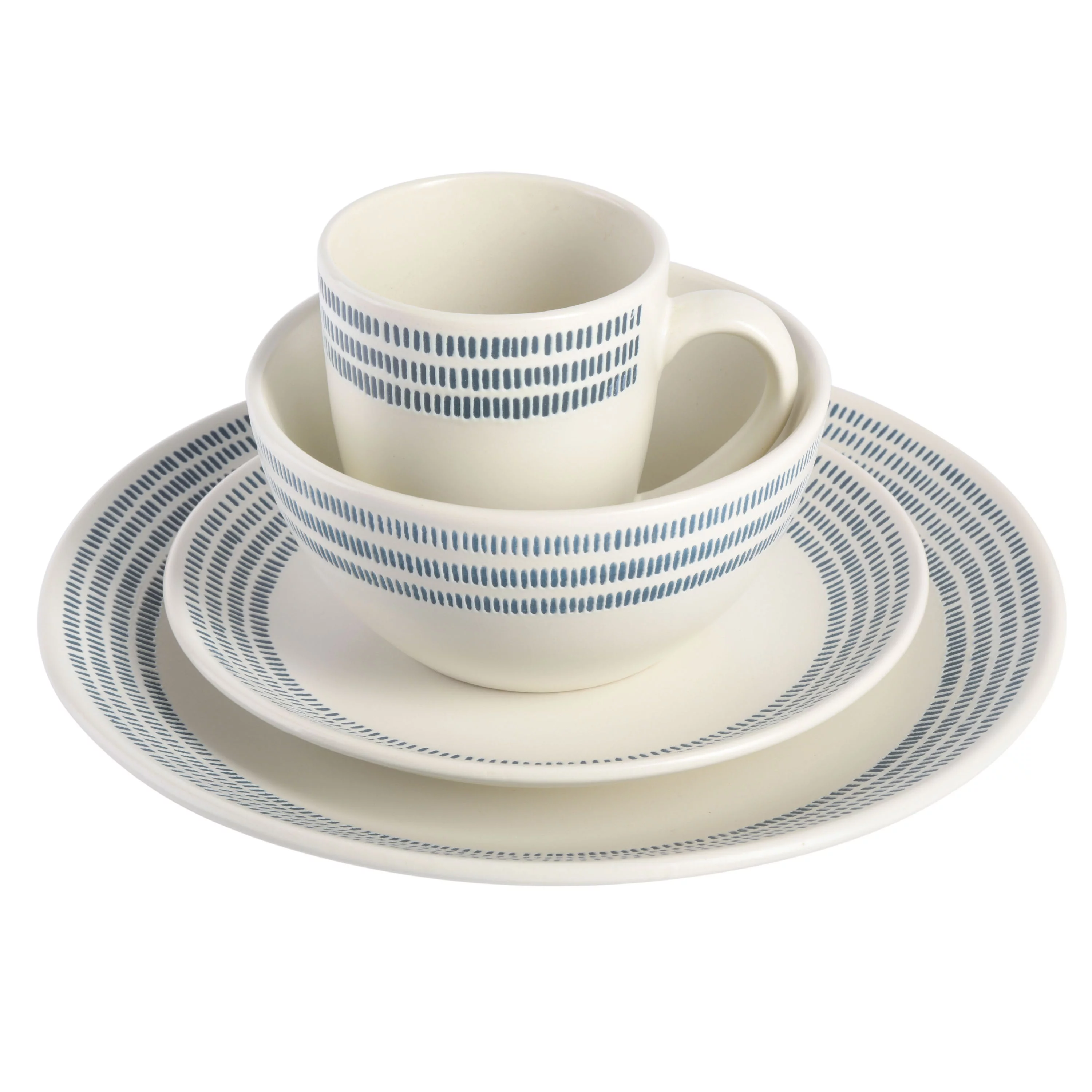 Gap Home 16-Piece Striped Rim White Stoneware Dinnerware Set