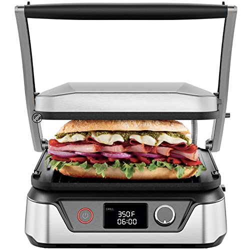 Chefman Panini Press Grill and Gourmet Sandwich Maker Non-Stick Coated Plates, Opens 180 Degrees to Fit Any Type or Size of Food, Stainless Steel Surface and Removable Drip Tray, 4 Slice, Black