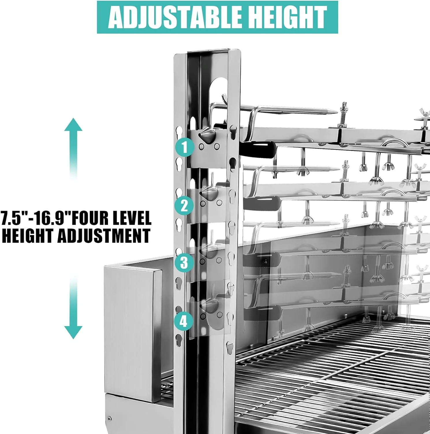 176LBS Stainless Steel Rotisserie Grill with Back Cover Guard, 25W Motor Small Pig Lamb Rotisserie Roaster, 37'' 2 in 1 BBQ Charcoal Rotisserie Grill for Camping Outdoor Kitchen