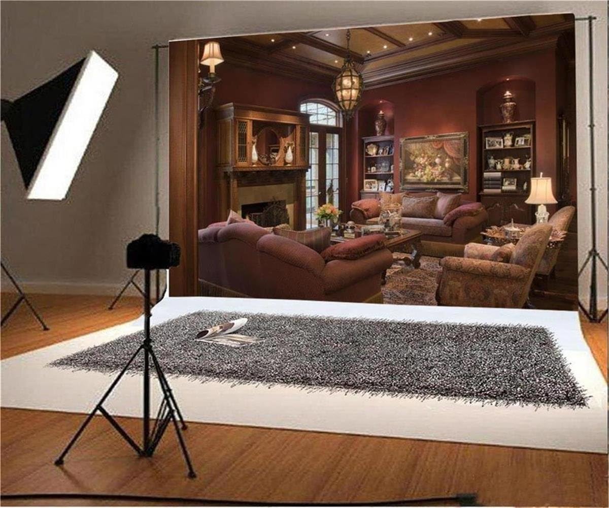 AOFOTO 12x8ft Luxury Living Room Background Royal Aristocratic Couch Sofa Photography Backdrop Vintage Fireplace Classic Interior Furniture Home Lifestyle Estate Modern Residence Photo Studio Props