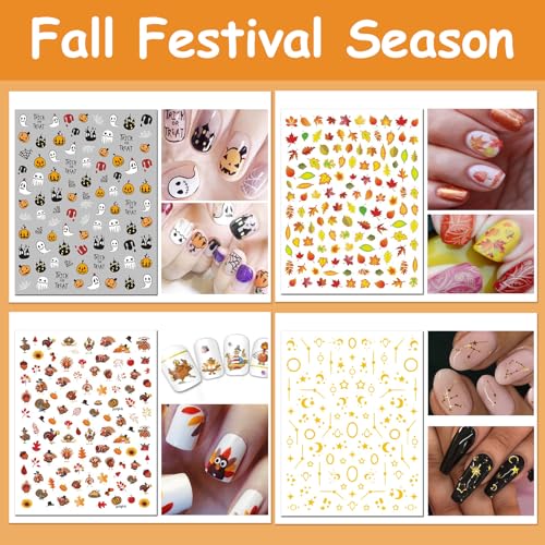TailaiMei 24 Sheets Holiday Nail Stickers, Halloween, Christmas, Fall, Valentine Mixed All Seasons Variety Pack for Year-Round Seasonal Nail Art Decorations, Self-Adhesive Design Nail Decals