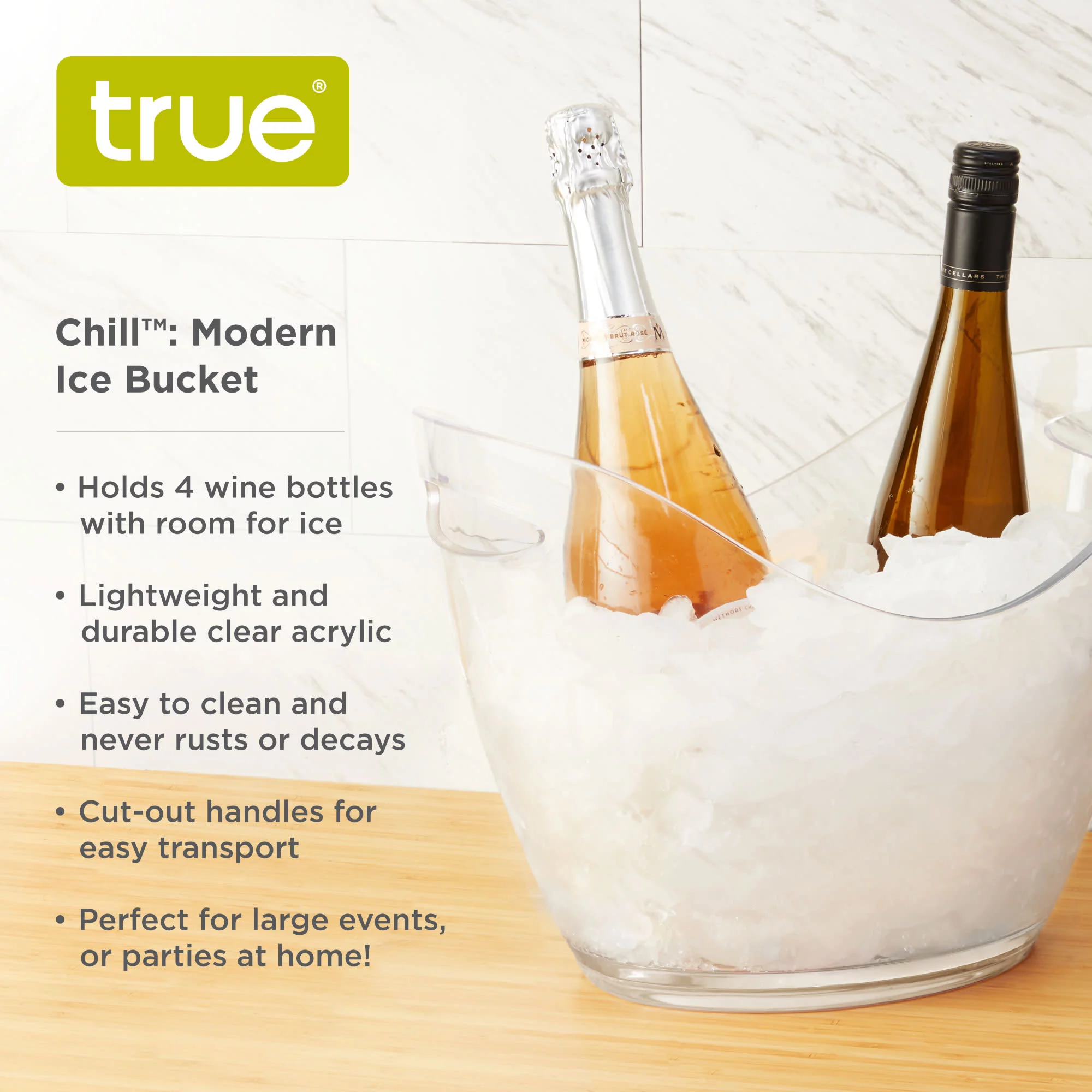 True Wine & Champagne Bucket - Clear Ice Beverage Tub for Indoor & Outdoor Party