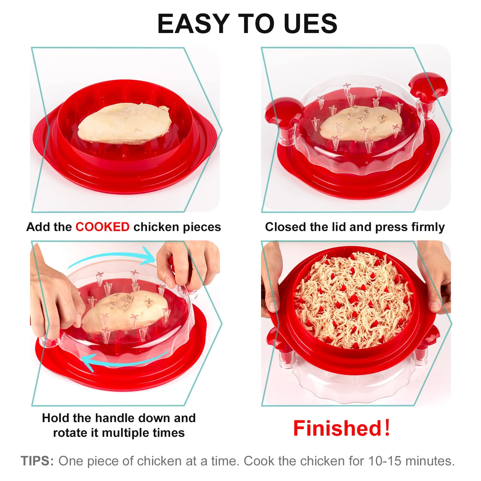 DYY Chicken Shredder, Chicken Breast Shredding Tool Twist with Transparent Cover, Meat Shredder, Ergonomic Handle, Easy Cleaning, Anti-slip, Heat Resistant, BPA Free