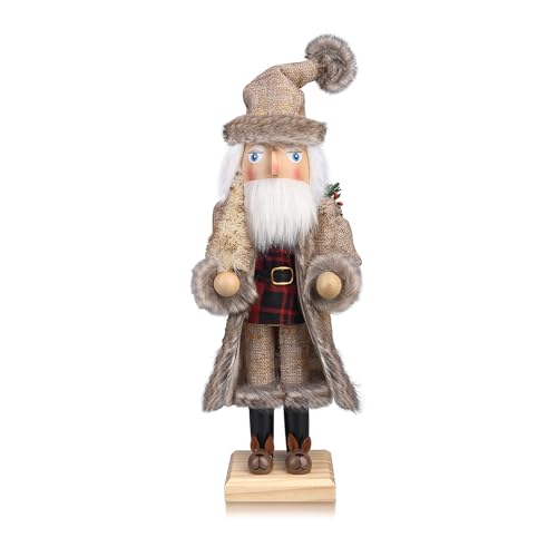 Santa Christmas Nutcracker Figures Decor 15 Inch, Wooden Xmas Nutcracker Santa Nutcracker Ornaments, Festive Christmas Decorations for Shelves and Tables