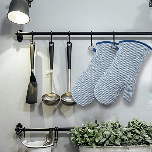 1 Pair Yarn Dyed Oven Mitts 100% Cotton Heat Resistant 470 Degree Gloves Men Women Cooking Baking Barbecue BBQ Microwave Crafting Machine Washable Pot Holders Mittens (red2)