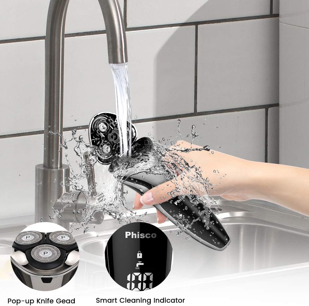 Electric Shavers Men: Phisco RMS8112-ValuePro - Ultra Quiet, Waterproof Rotary Shaver, LED Display, Wet/Dry, Pop-up Trimmer, Rechargeable