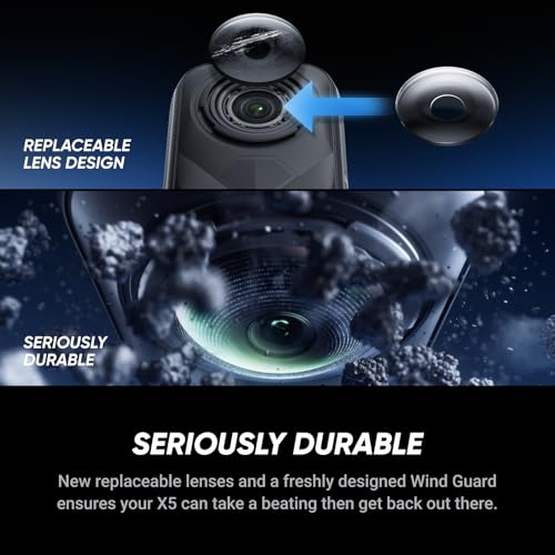 Insta360 X5 Essentials Bundle - Waterproof 8K 360° Action Camera, Leading Low Light, Invisible Selfie Stick Effect, Rugged and Replaceable Lens, 3-Hour Battery, Built-in Wind Guard, Stabilization