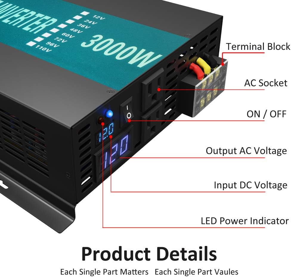 WZRELB Strong Driving Capacity 2500W 24VDC to 120VAC Pure Sine Wave Inverter Power Converter (RBP250024B1)