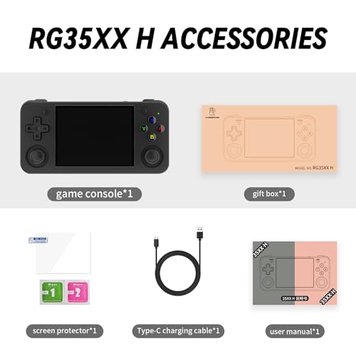 RG35XX H Retro Handheld Game Console with Linux System 3.5 inch IPS Screen and 64G TF Card Built-in 3300 mAh Battery Lasts up to 8 Hours Compatible with 5G WiFi and Bluetooth 4.2 Black