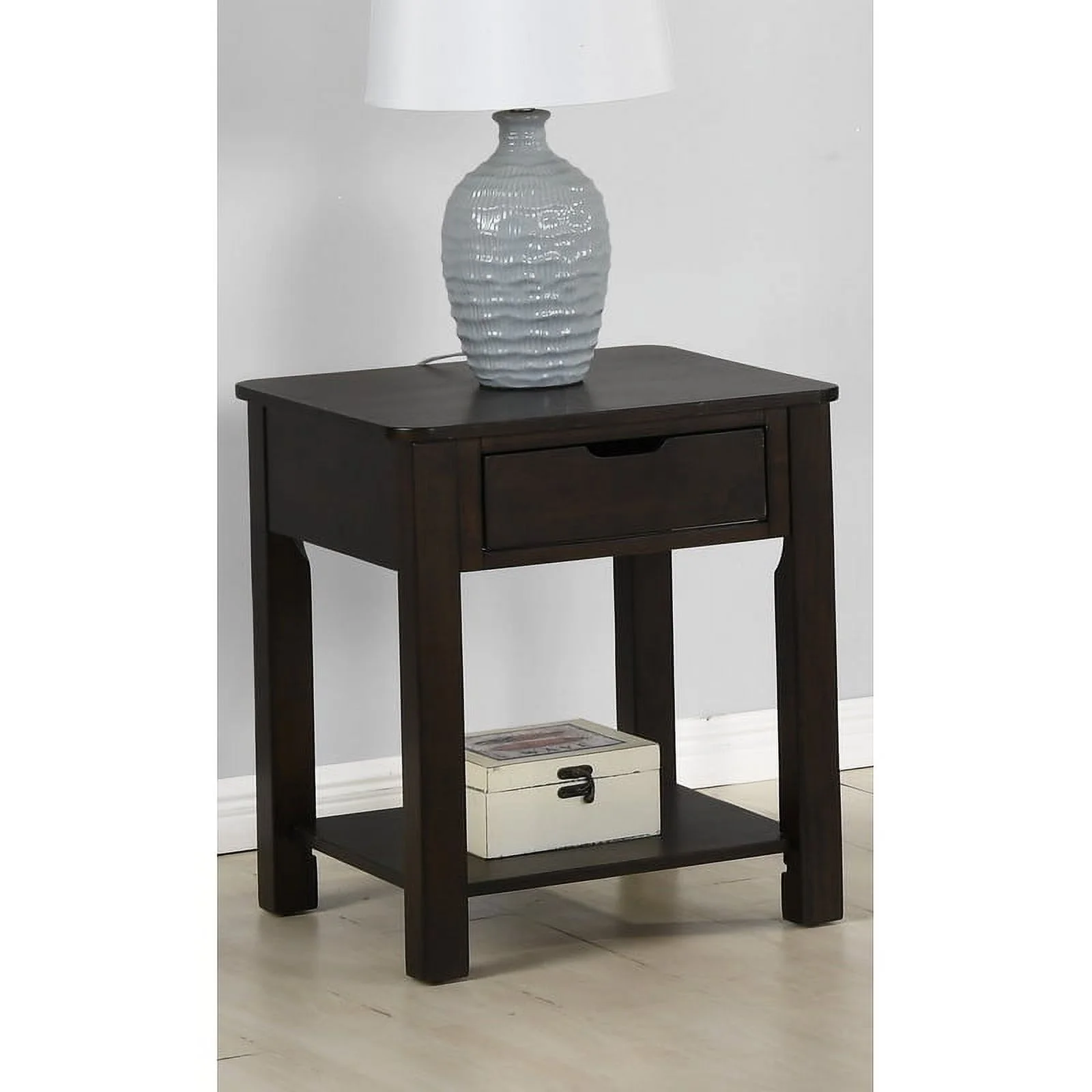 Pemberly Row Dark Brown Engineered Wood End Table with Drawer