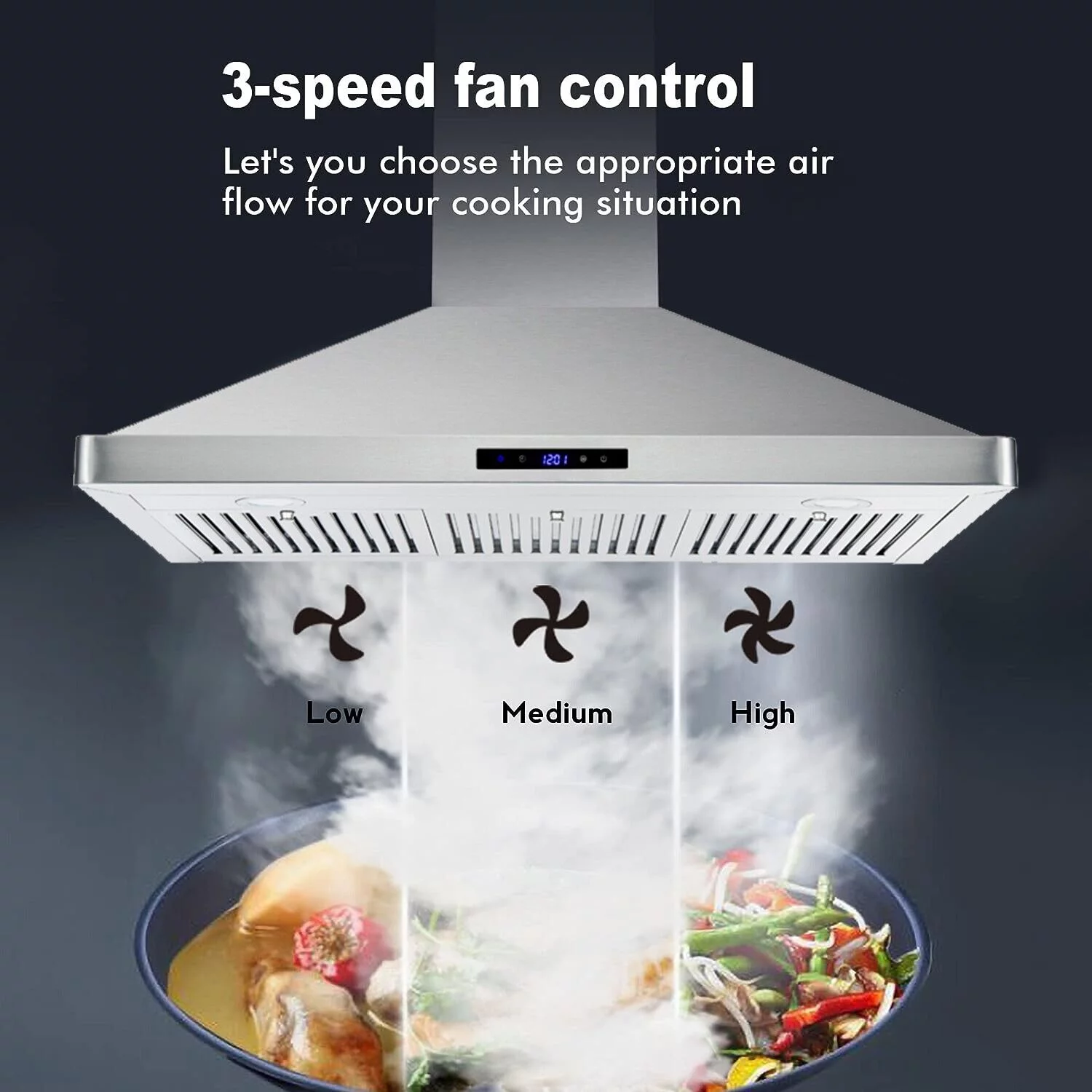 Tieasy 36 inch Wall Mount Range Hood Stainless Steel Kitchen Stove Vent 700CFM 3-Speed Fan Hood