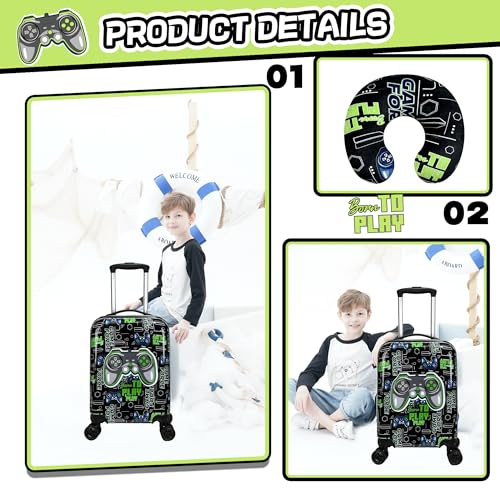 Kid’s Luggage Set 2 Piece Suitcase Set 16’’ Hardside Luggage with Spinner Wheels Girls Boys Carry on Toddler Luggage Travel Rolling Luggage Carry on Luggage Airline Approved Football