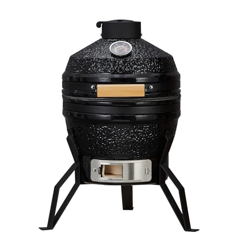 13-Inch Portable Ceramic Charcoal Grill with Grill Stand, Egg Shaped Ceramic Charcoal Grill w 10.6