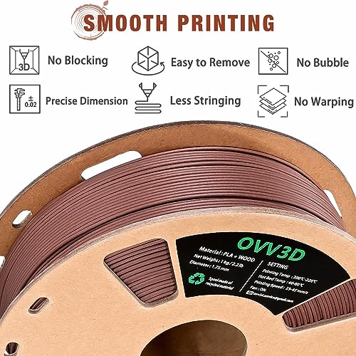 OVV3D Wood 3D Printer Filament Bundle - Wood PLA Filament 1.75mm, 200g x 4 Pack (Walnut, Oak, Cherry, Teak)