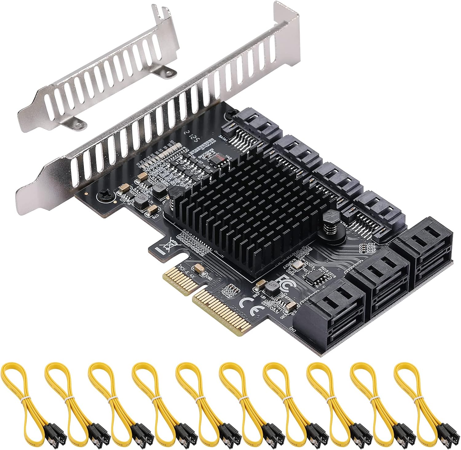 JKTINK PCI Express to 16 ports1X Card, 6 Gbps SATA 3.0 Controller, PCIe Expansion Card, Non-Raid, Supports HDDS, with Low Profile Bracket and 16 Cables, JMB575 ASM1064 Chips