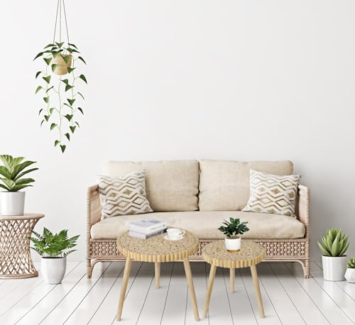 Rattan Round Side Table, Black Small End Table, Accent Table, Modern Boho Bedside Table, Mid-Century Patio Side Table, End Tables for Living Room Bedroom Office Balcony