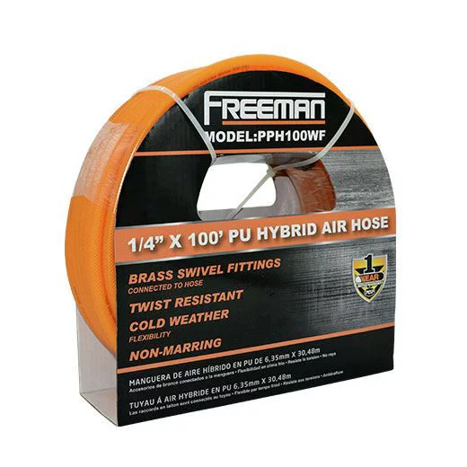 Freeman PPH100WF Polyurethane Polymer Hybrid 100-Foot Air Hose with 1/4 in. NPT Fittings