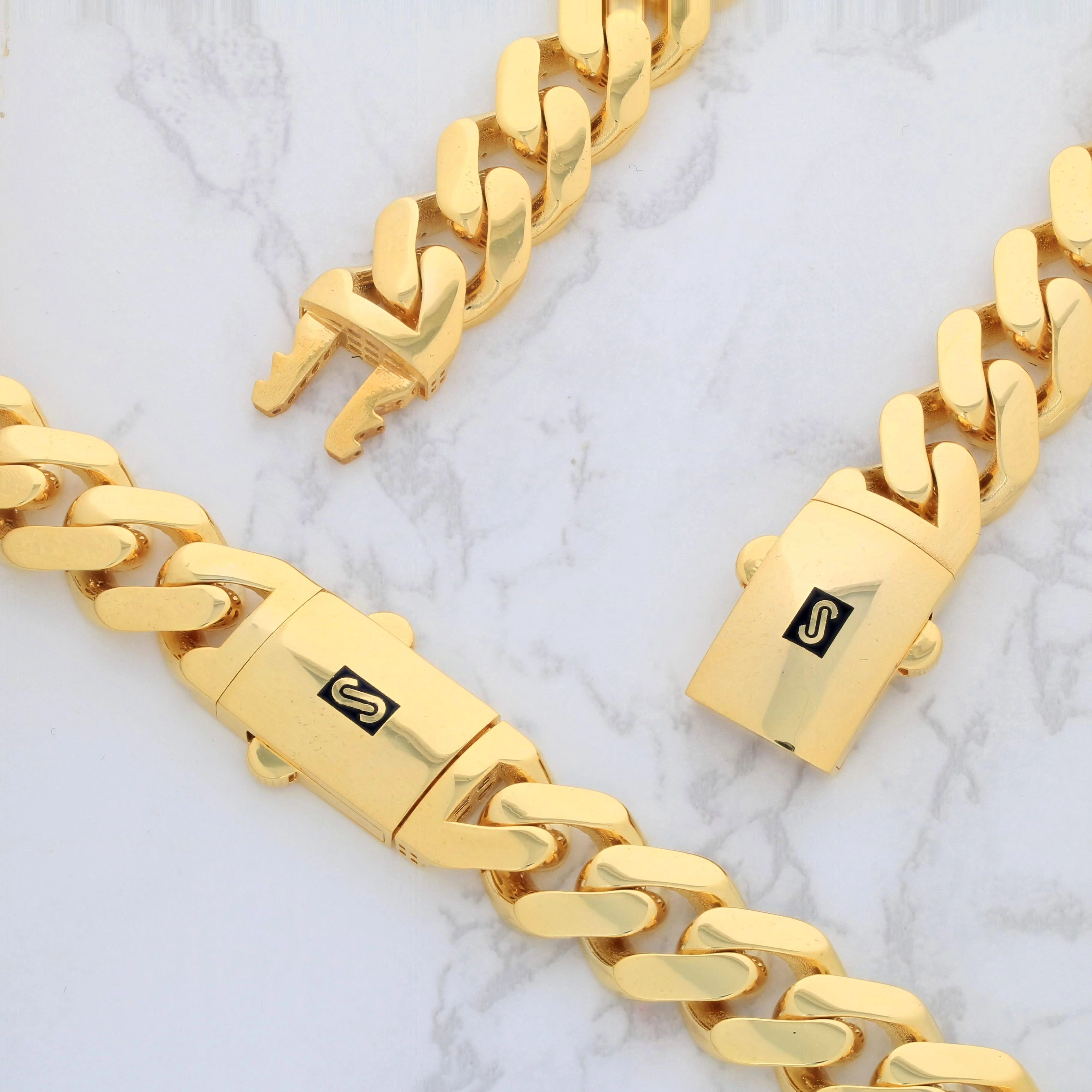 Nuragold 14k Yellow Gold 13mm Royal Monaco Miami Cuban Link Chain Necklace, Mens Jewelry Fancy Box Clasp 20