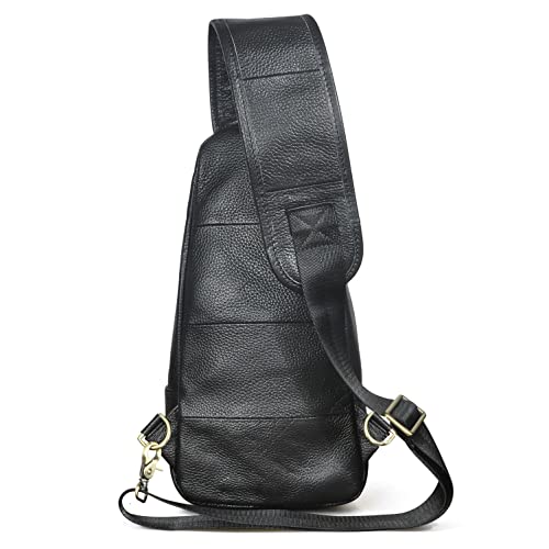 Le'aokuu Men Fashion Casual Tea Designer Travel Hiking Crossbody Chest Sling Bag Rig One Shoulder Strap Bag Men Leather 8015