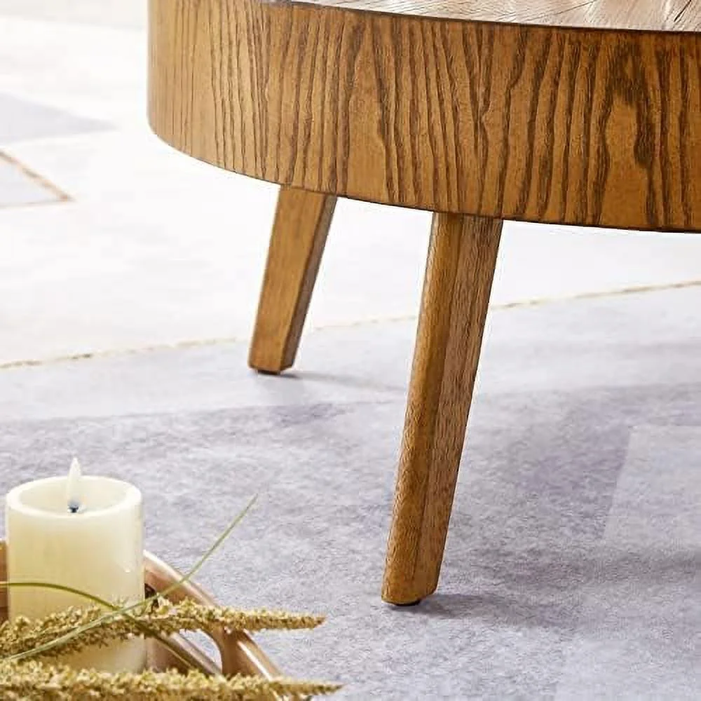 HJZBNONE End Tables Living Room Set of 2  Round Solid Natural Oak Wood Coffee Table  Nesting Table  Suit for Farmhouse  Bedroom and Living Room  31.5 * 31.5 * 14 in