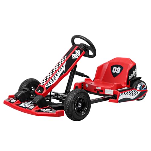 36V Kids Electric Drift Kart, Adjustable Go Kart with 350W Motor, Hand Brake & Non-Skid, WheelsDrift/Sport Modes, 187LB Max Weight, Outdoor Riding Toys for 8-12 Years Olds Red