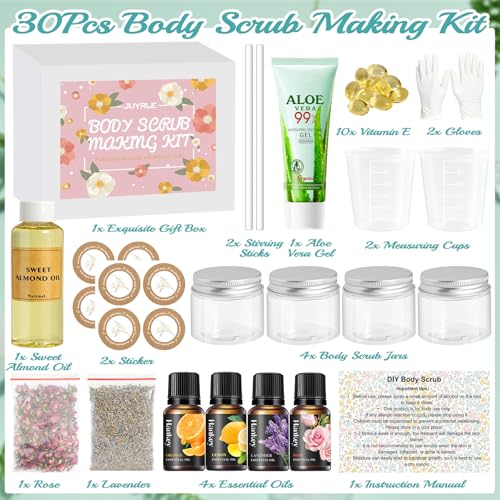 Body Scrub Making Kit- Make Your Own Salt Body Scrub with Almond Oil, Essential Oils, Moisturizing and Exfoliating Dry Skin Hand Foot DIY Organic Body Scrubs Christmas Gifts For Women & Men