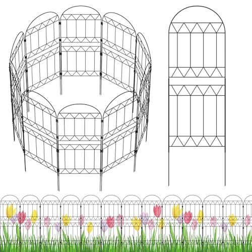 CADUKE Tall Garden Fence Panels, 10 Pack, 10.5 Ft(L) x 39.3 in(H), Rustproof Metal Fence Border, Garden Fencing for Yard, Patio, Landscaping, Arched