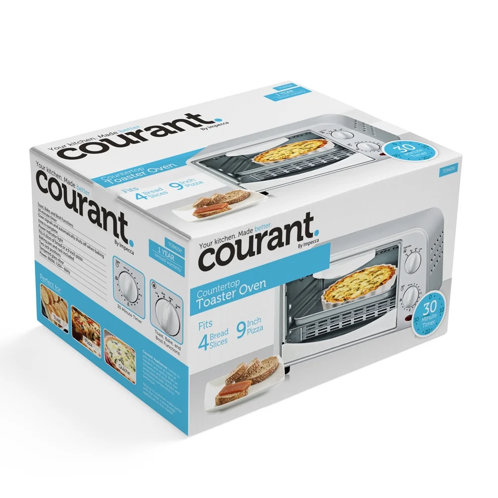 Courant 4-slice Toaster Oven. Toast, Bake, and Broil Settings, White