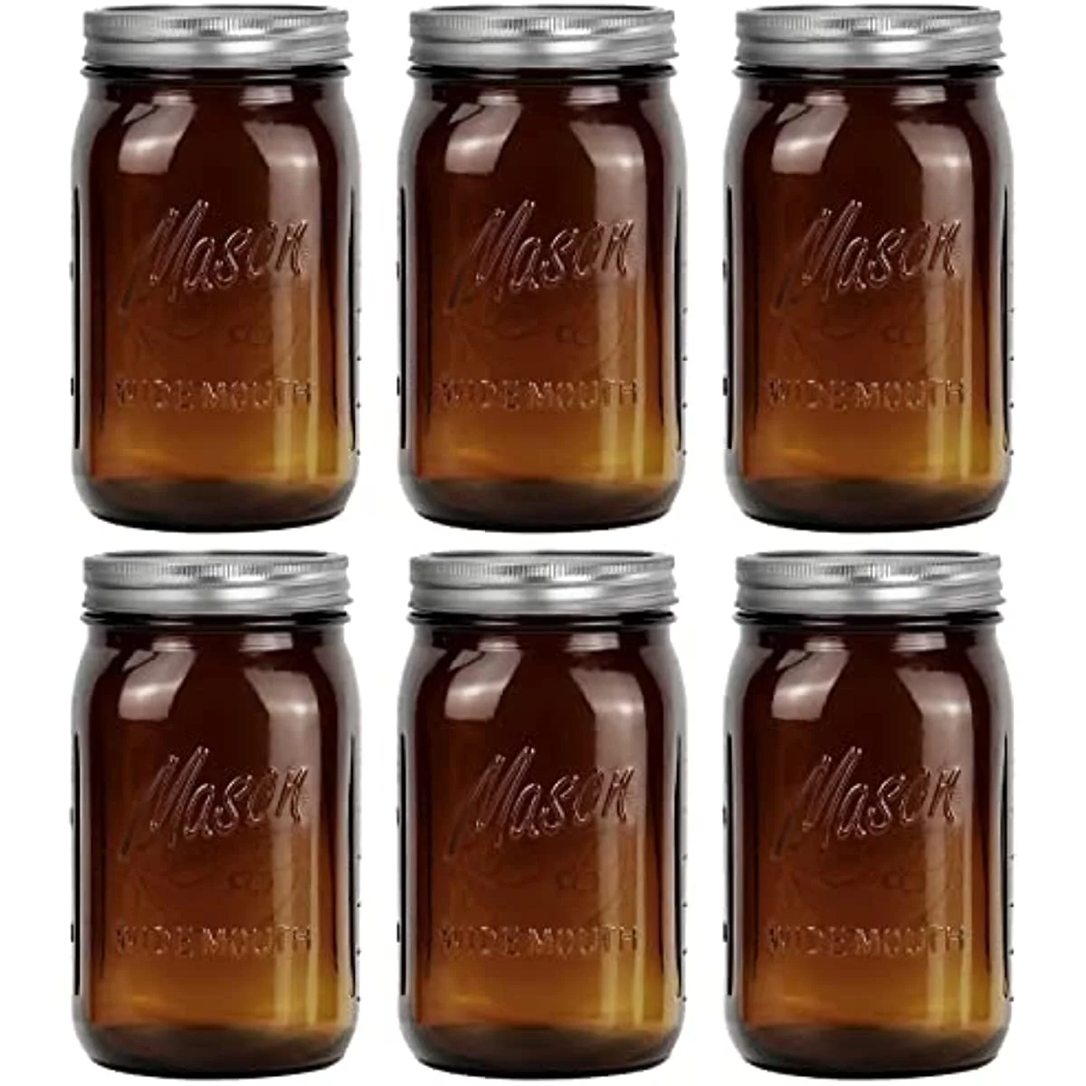 Ninesung 4 Pack Amber Wide Mouth Quart Mason Jars, 32Oz Canning Glass Jars with Airtight lids and Bands for Canning, Freezing, Preserving, Beverages & Jar Decor