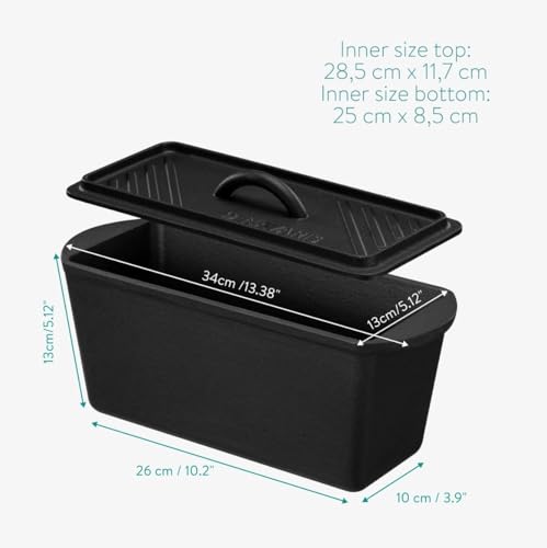 Navaris Cast Iron Bread Loaf Pan with Lid, 13x5 inches, Black